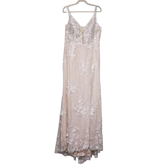 NEW Mac Duggal Glitter Floral Applique Column Evening Gown Ivory Size 12 Wedding - Picture 2 of 16